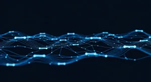 Abstract electric blue data visualization on dark navy background.