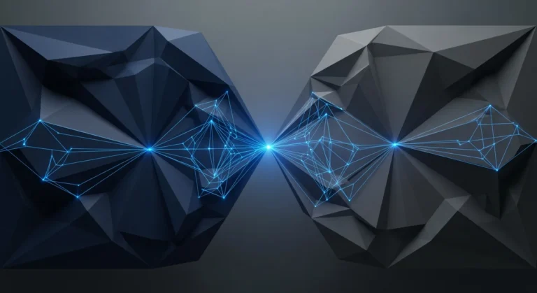 Negotiation table graphic with dark navy & charcoal sides connected by electric blue lines. Represents B2B margin protection.