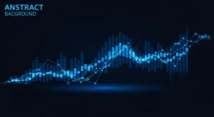 Abstract electric blue data visualization on a dark navy background. Professional, modern.