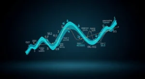 Abstract electric blue data visualization on dark navy.