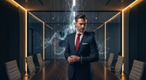 Executive contemplating revenue leak from 'growth at all costs' strategy in modern office.