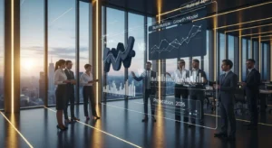 Executives analyzing SaaS valuation metrics: Rule of 40 versus Burn Multiple financial strategies.