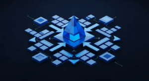 [Abstract data visualization in electric blue on dark navy, representing accurate sales forecasting.]