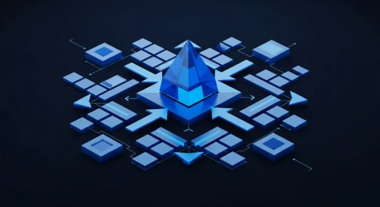 [Abstract data visualization in electric blue on dark navy, representing accurate sales forecasting.]