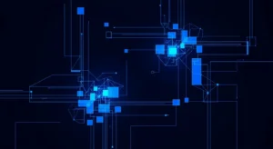 Abstract electric blue data visualization on dark navy.