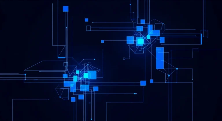 Abstract electric blue data visualization on dark navy.
